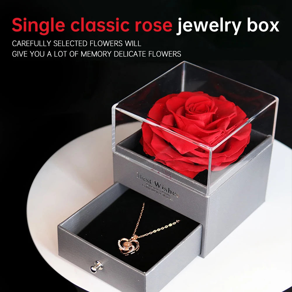Eternal Rose Box with Necklace Preserved Flowers Rose with Crystal Nec –  Genuine Chooman